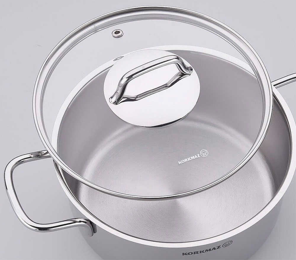 Nồi lẩu inox korkmaz perla a1834 26cm 3. 6 lít 10 Nắp nồi Korkmaz Perla được làm bằng kính cường lực chịu nhiệt, chịu va đập tốt