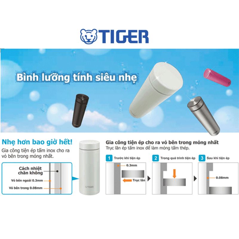Bình giữ nhiệt tiger nắp bật mmj-a601 0,6l 3 màu 7 công nghệ super light siêu nhẹ