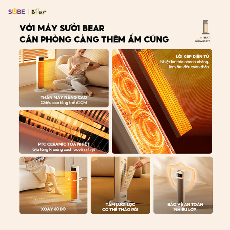 Máy sưởi bear dnq-p20y5 3 Lõi kép điện tử nhiệt lan tỏa nhanh