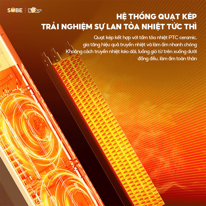 Máy sưởi bear dnq-p20y5 8 Hệ thống quạt kép tỏa nhiệt tức thì