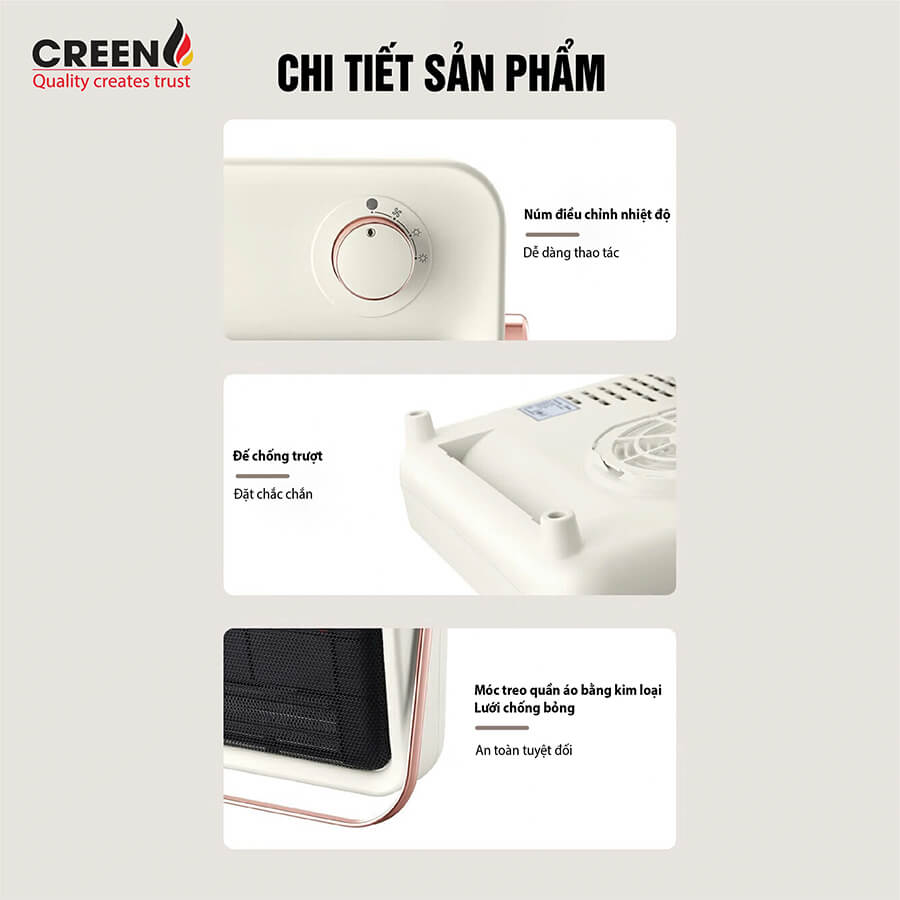 Máy sưởi gốm creen cr-h38c treo tường cơ 9 Bảo hành lâu dài
