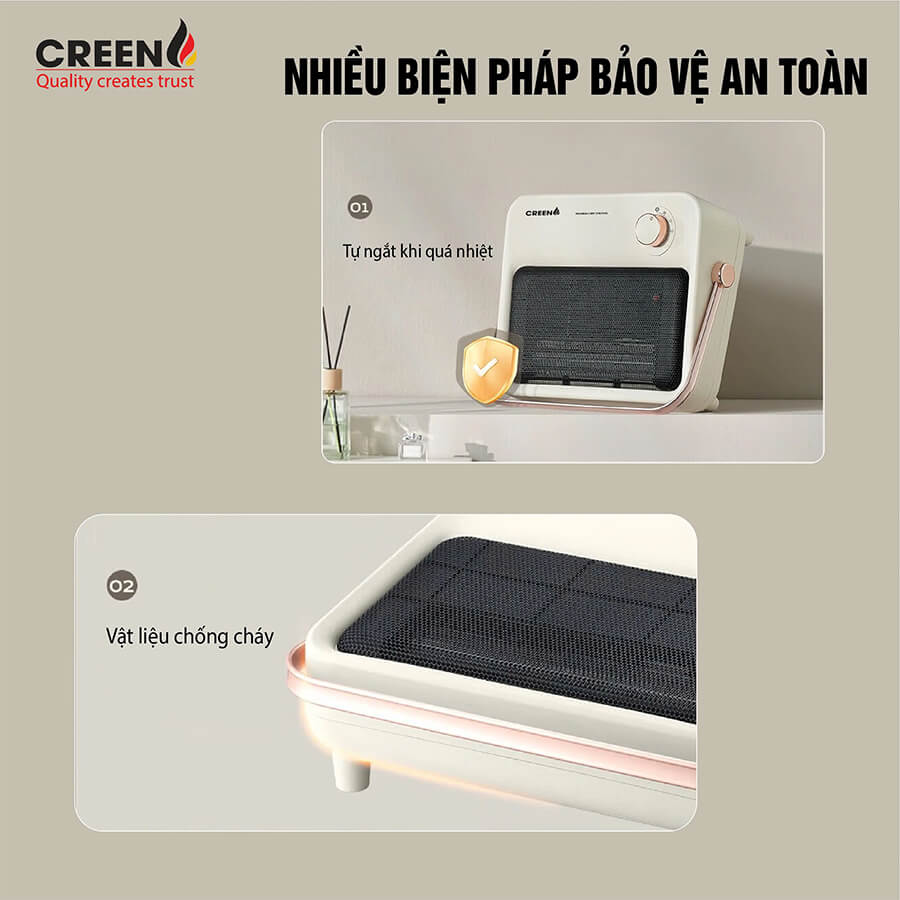 Máy sưởi gốm creen cr-h38c treo tường cơ 5 Tự động tắt khi quá nhiệt