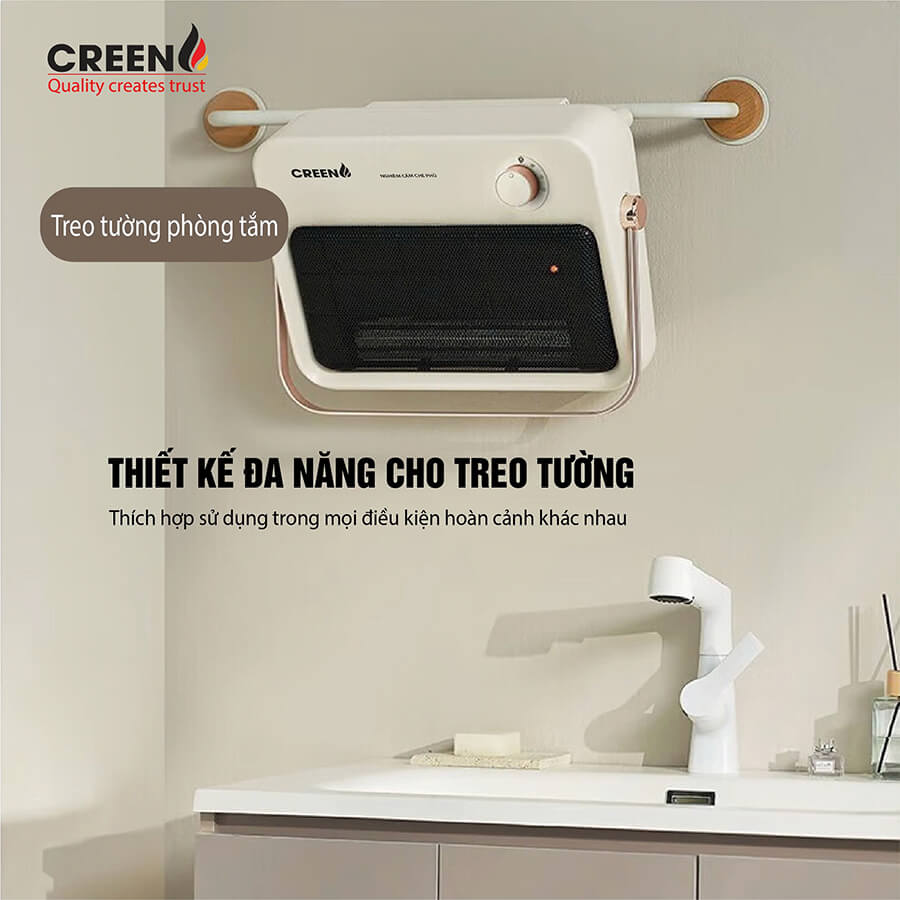 Máy sưởi gốm creen cr-h38c treo tường cơ 4 Thiết kế treo tường