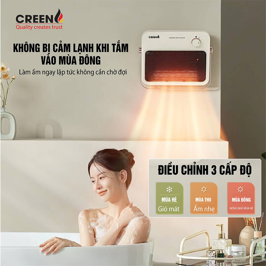 Máy sưởi gốm creen cr-h38c treo tường cơ 6 An toàn cho sức khỏe