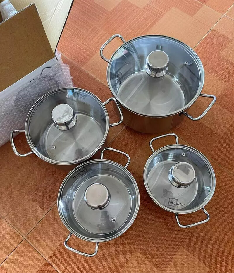 Bộ nồi inox 430 fivestar fsb4001 4 chiếc vung kính 7 Nắp kính cường lực tiện lợi – Quan sát dễ dàng khi nấu